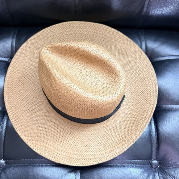 Janessa Leone Corbin Brown Straw Fedora Hat Medium 57cm Wide Brim USA Packable main image 15